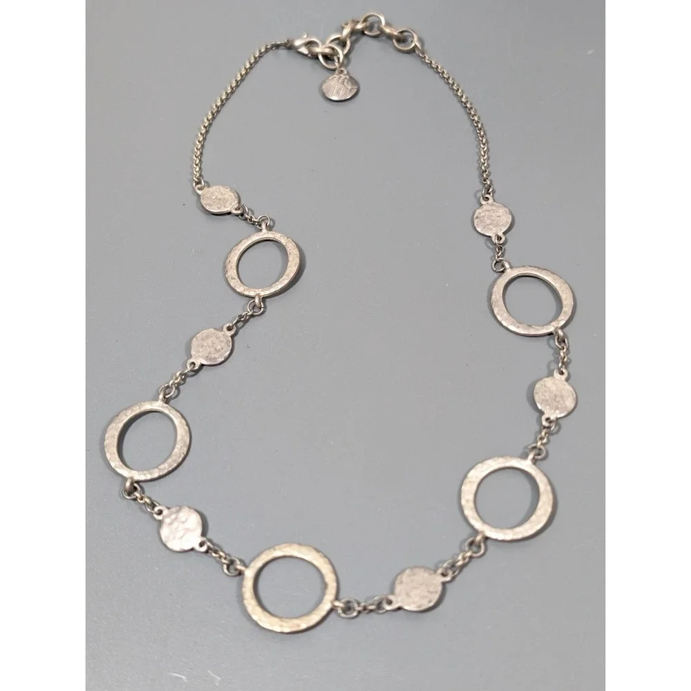 Madewell Silver Tone Hammered Circle Chain Necklace Distressed Industrial 18 in - Picture 2 of 9